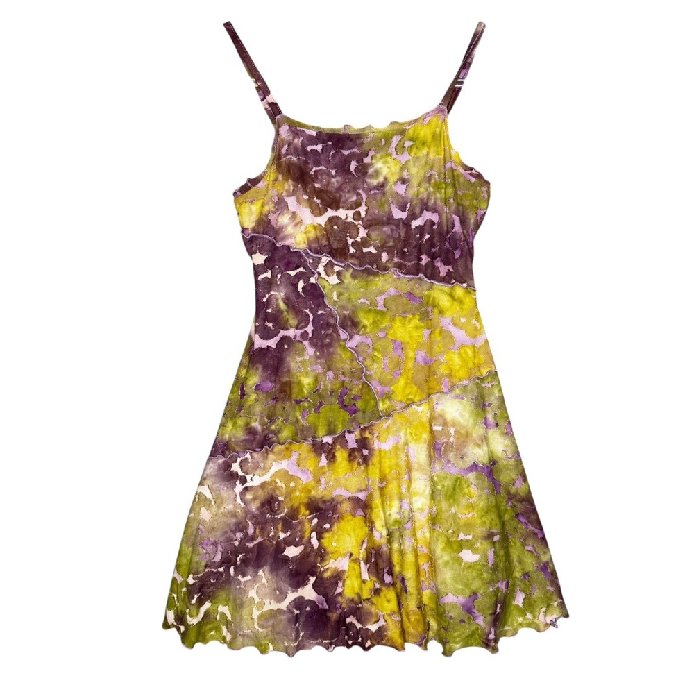Wild Fable Tie-dye Seamed Skater Dress Womens SZ S Grunge Fairy Purple Green Y2K